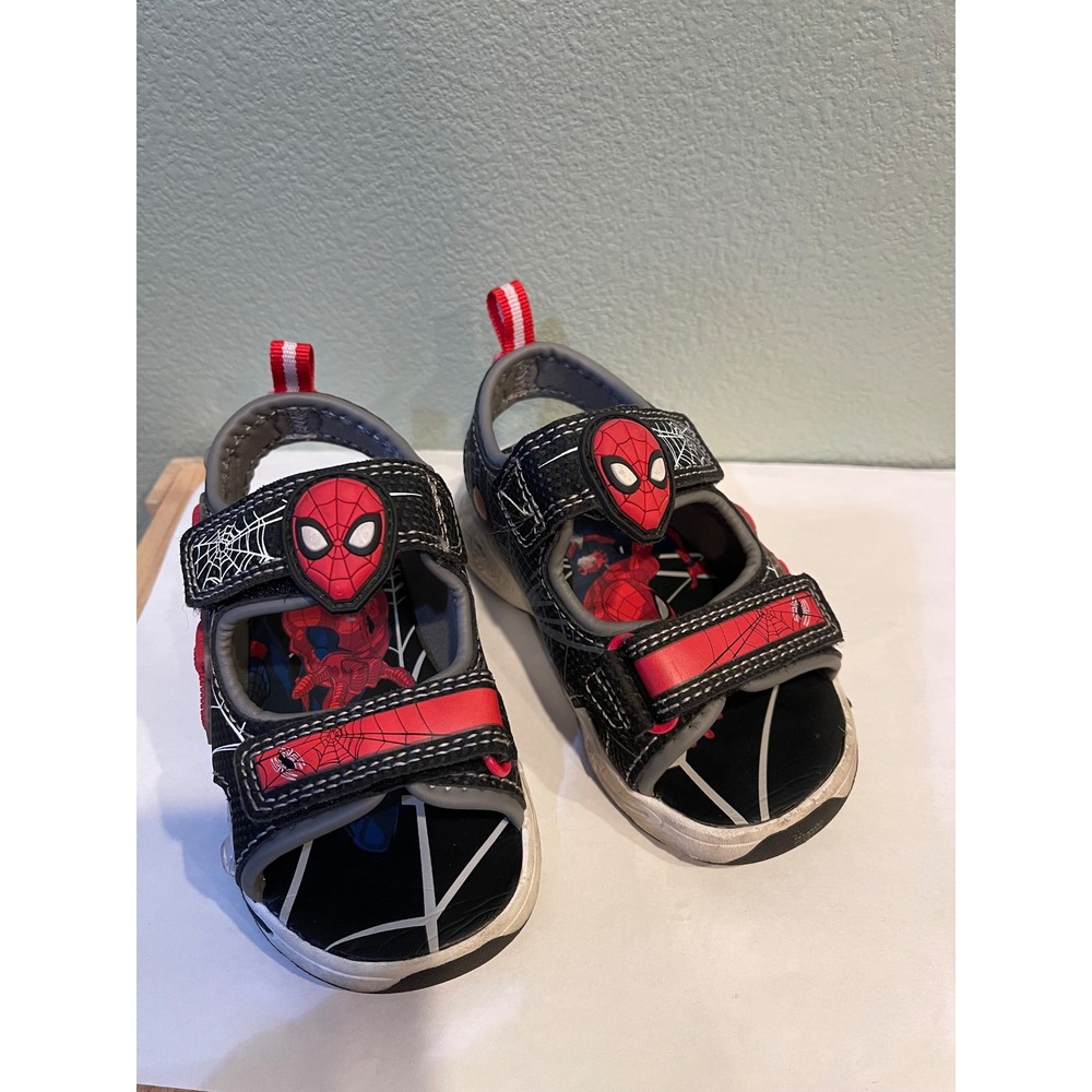 Spider-Man kids Toddler Boy Light Up Sandals Shoes Sz 7 Marvel Comic Black & Red